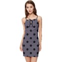 Large Black Polka Dots On Dark Smoke Grey - Summer Tie Front Dress View1