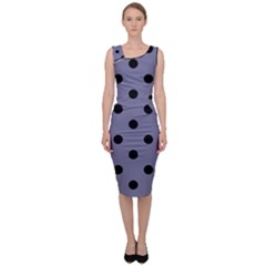 Large Black Polka Dots On Flint Grey - Sleeveless Pencil Dress by FashionLane