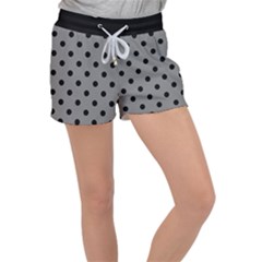 Large Black Polka Dots On Just Grey - Velour Lounge Shorts by FashionLane