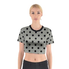 Large Black Polka Dots On Trout Grey - Cotton Crop Top by FashionLane