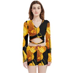 Yellow Poppies Velvet Wrap Crop Top And Shorts Set by Audy