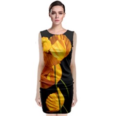 Yellow Poppies Sleeveless Velvet Midi Dress by Audy