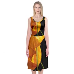 Yellow Poppies Midi Sleeveless Dress by Audy