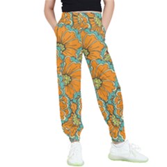 Orange Flowers Kids  Elastic Waist Pants by goljakoff