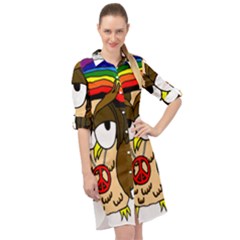  Rainbow Stoner Owl Long Sleeve Mini Shirt Dress by IIPhotographyAndDesigns