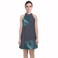 Flower Illustrations Leaves Velvet Halter Neckline Dress  by HermanTelo