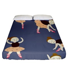 Cute  Pattern With  Dancing Ballerinas On The Blue Background Fitted Sheet (queen Size) by EvgeniiaBychkova