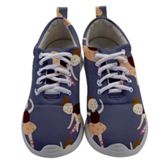 Cute  Pattern With  Dancing Ballerinas On The Blue Background Athletic Shoes by EvgeniiaBychkova