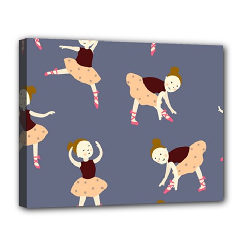 Cute  Pattern With  Dancing Ballerinas On The Blue Background Canvas 14  X 11  (stretched) by EvgeniiaBychkova