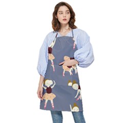 Cute  Pattern With  Dancing Ballerinas On The Blue Background Pocket Apron by EvgeniiaBychkova