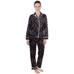 Dark Seamless Gemoetric Print Mosaic Satin Long Sleeve Pajamas Set by dflcprintsclothing