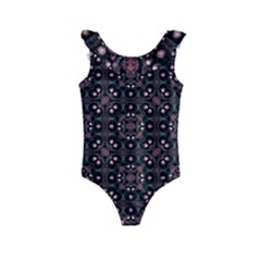 Dark Seamless Gemoetric Print Mosaic Kids  Frill Swimsuit by dflcprintsclothing