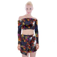 Butterfly Floral Pattern Off Shoulder Top With Mini Skirt Set by ArtsyWishy