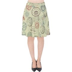 Beige Denim With Logos Velvet High Waist Skirt by ArtsyWishy