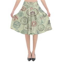 Beige Denim With Logos Flared Midi Skirt by ArtsyWishy