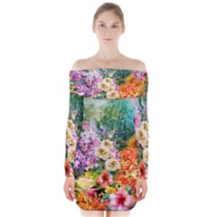 Forest Flowers  Long Sleeve Off Shoulder Dress by ArtsyWishy