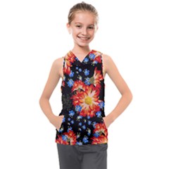 Orange And Blue Chamomiles Design Kids  Sleeveless Hoodie by ArtsyWishy