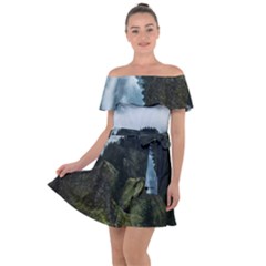 Mountain Landscape Off Shoulder Velour Dress by goljakoff