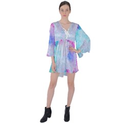 Rainbow Paint V-neck Flare Sleeve Mini Dress by goljakoff