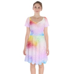 Rainbow Splashes Short Sleeve Bardot Dress by goljakoff