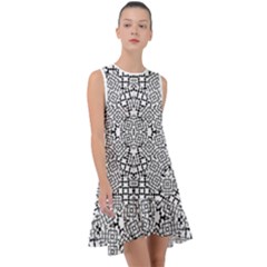 Modern Black And White Geometric Print Frill Swing Dress by dflcprintsclothing