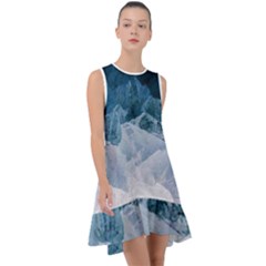 Blue Ocean Waves Frill Swing Dress by goljakoff