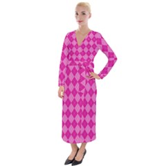 Pink Diamond Pattern Velvet Maxi Wrap Dress by ArtsyWishy