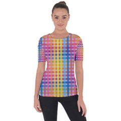 Digital Paper Stripes Rainbow Colors Shoulder Cut Out Short Sleeve Top by HermanTelo