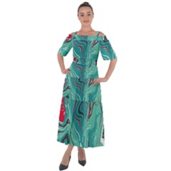 Green Vivid Marble Pattern 2 Shoulder Straps Boho Maxi Dress  by goljakoff