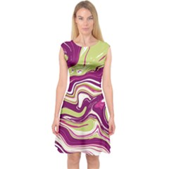 Purple Vivid Marble Pattern Capsleeve Midi Dress by goljakoff