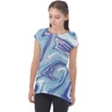 Blue Vivid Marble Pattern Cap Sleeve High Low Top View1