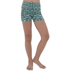 Stones Ornament Mosaic Print Pattern Kids  Lightweight Velour Yoga Shorts by dflcprintsclothing