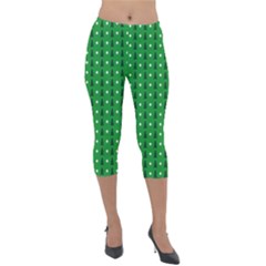 Green Christmas Tree Pattern Background Lightweight Velour Capri Leggings  by Amaryn4rt