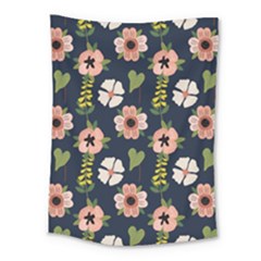 Flower White Grey Pattern Floral Medium Tapestry by Dutashop