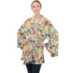 Mosaic Print Yellow Long Sleeve Velvet Kimono  by designsbymallika