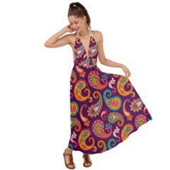 Paisley Purple Backless Maxi Beach Dress by designsbymallika