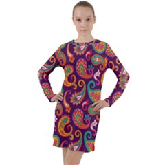 Paisley Purple Long Sleeve Hoodie Dress by designsbymallika