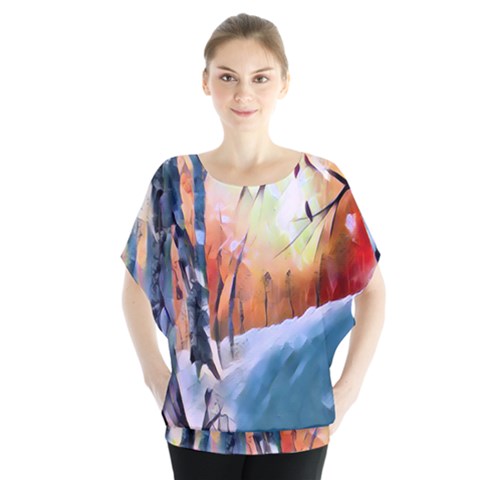 Paysage D hiver Batwing Chiffon Blouse by sfbijiart