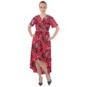 Baatik Red Pattern Front Wrap High Low Dress View1