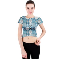 Ceramic Tile Pattern Crew Neck Crop Top by designsbymallika