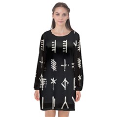 Ogham Rune Set Complete Inverted Long Sleeve Chiffon Shift Dress  by WetdryvacsLair