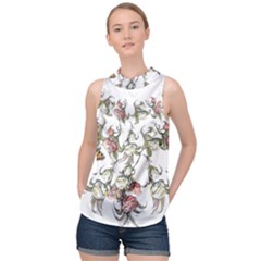 Lady Of The Flowers - By Larenard High Neck Satin Top by LaRenard