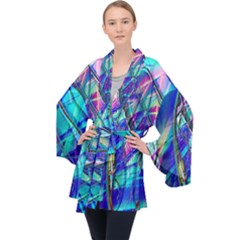 Title Wave, Blue, Crashing, Wave, Natuere, Abstact, File Img 20201219 024243 200 Long Sleeve Velvet Kimono  by ScottFreeArt