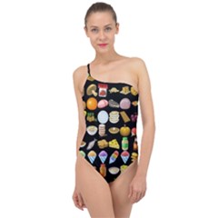 Glitch Glitchen Food Pattern Two Classic One Shoulder Swimsuit by WetdryvacsLair