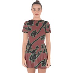 Tropical Style Floral Motif Print Pattern Drop Hem Mini Chiffon Dress by dflcprintsclothing