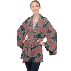 Tropical Style Floral Motif Print Pattern Long Sleeve Velvet Kimono  by dflcprintsclothing