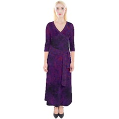 Red And Purple Abstract Quarter Sleeve Wrap Maxi Dress by Dazzleway