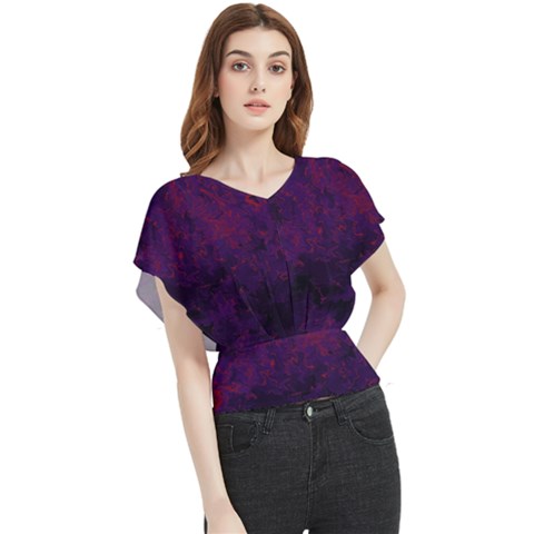 Red And Purple Abstract Butterfly Chiffon Blouse by Dazzleway