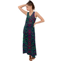 Tree Flower Paradise Of Inner Peace And Calm Pop-art V-neck Chiffon Maxi Dress by pepitasart