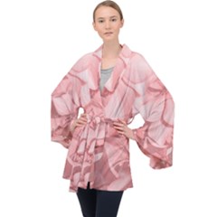 Coral Colored Hortensias Floral Photo Long Sleeve Velvet Kimono  by dflcprintsclothing